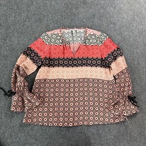 Derek Lam 10 Crosby Womens Blouse‎ 12 Pink Silk Geometric Print Boho Top